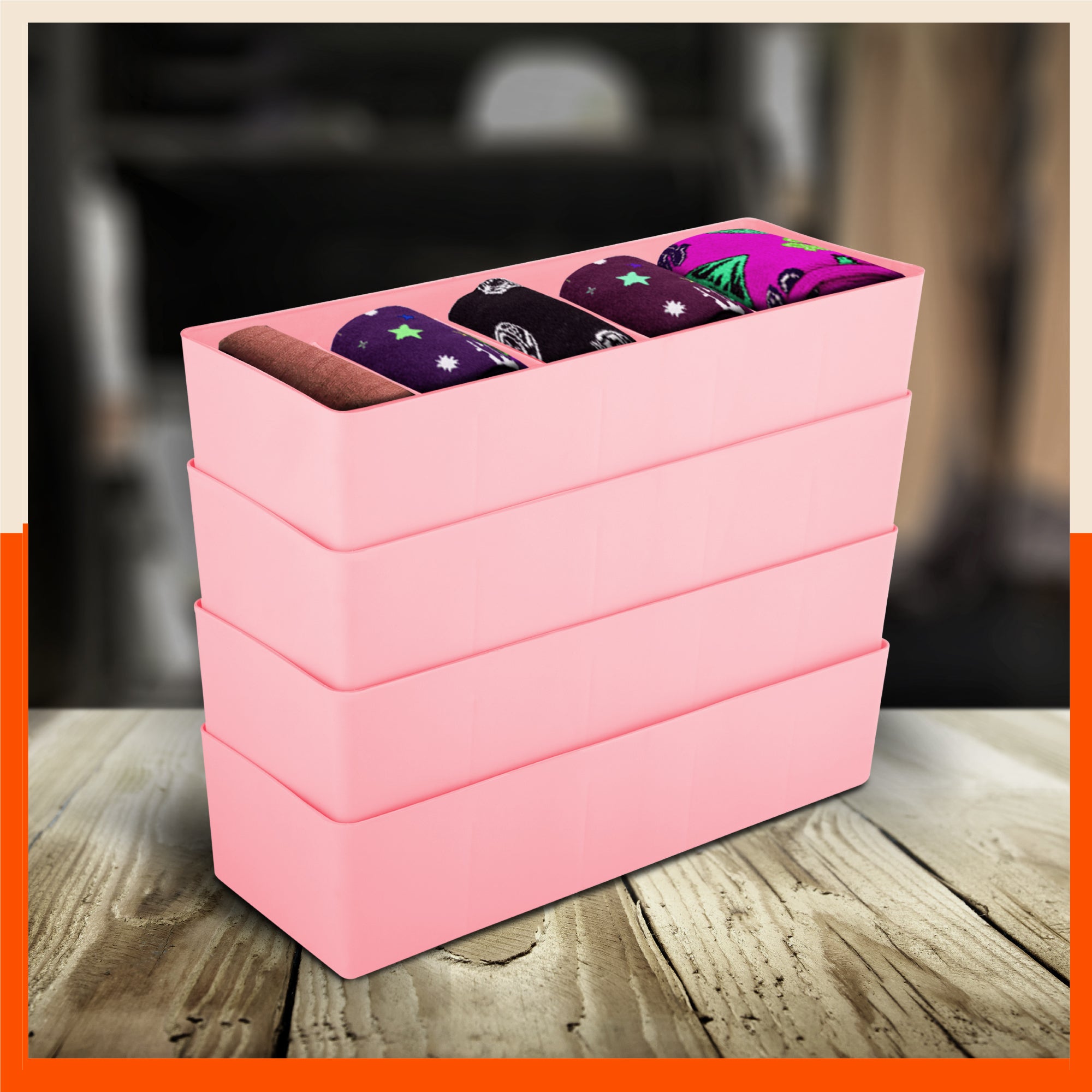 Stomo Dori Multi-Purpose Stackable Drawer Organizer For Home | Peach - Set of 4
