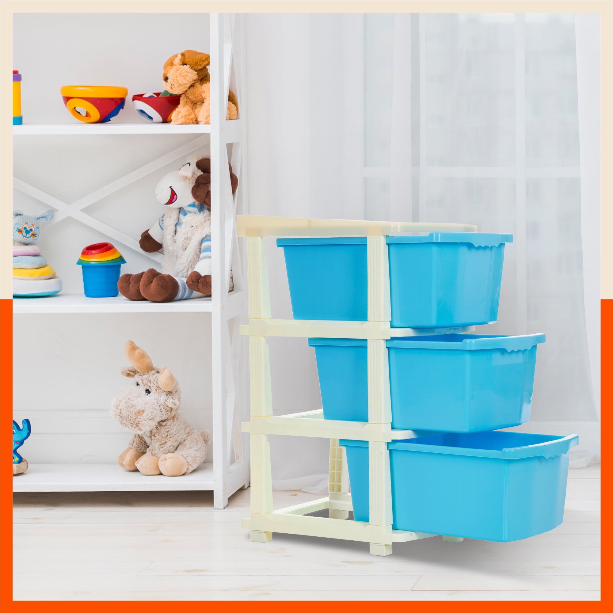 Stomo 3 Drawer Multi-Purpose Storage Organizer for Home and Office (Blue)