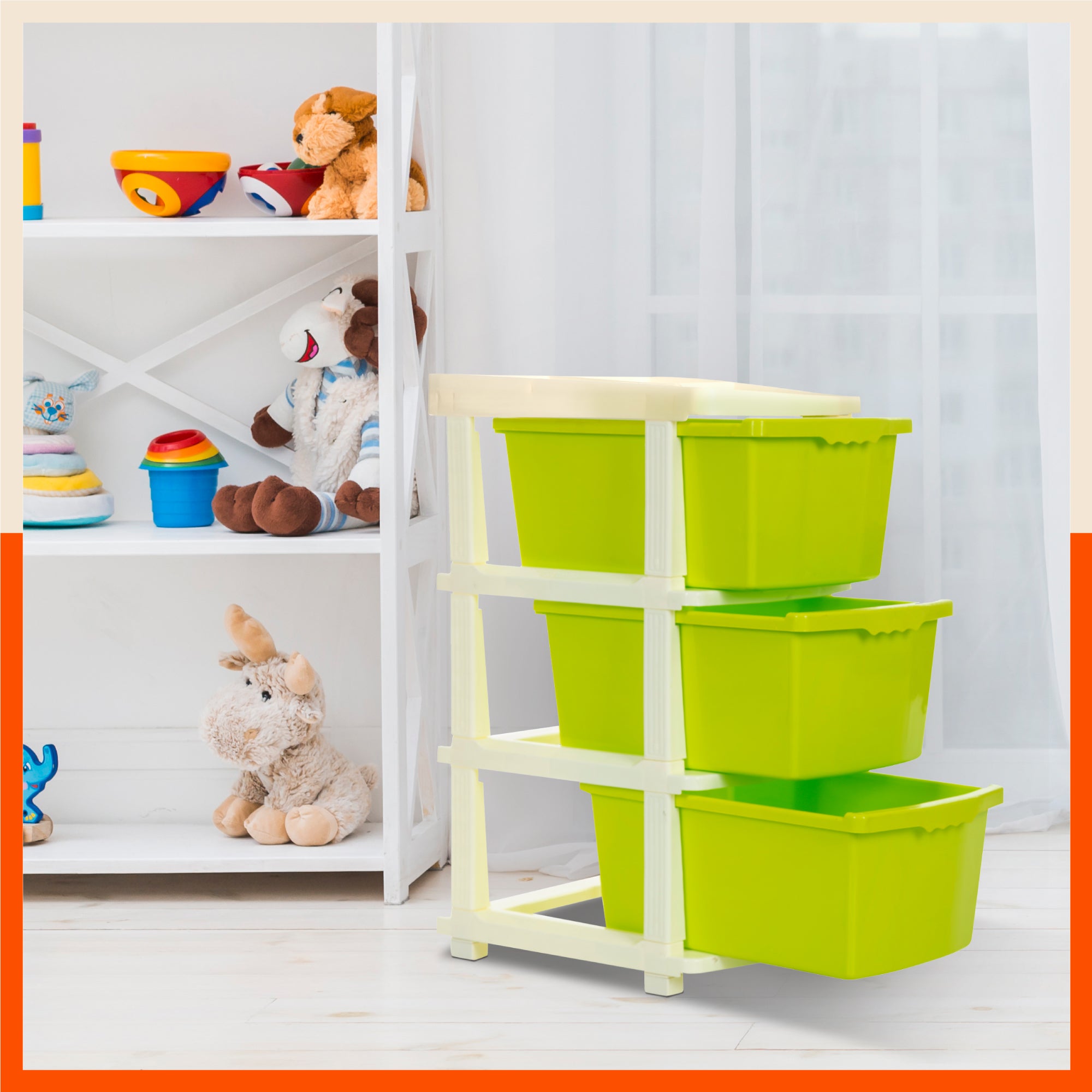 Stomo 3 Drawer Multi-Purpose Storage Organizer for Home and Office (Green)
