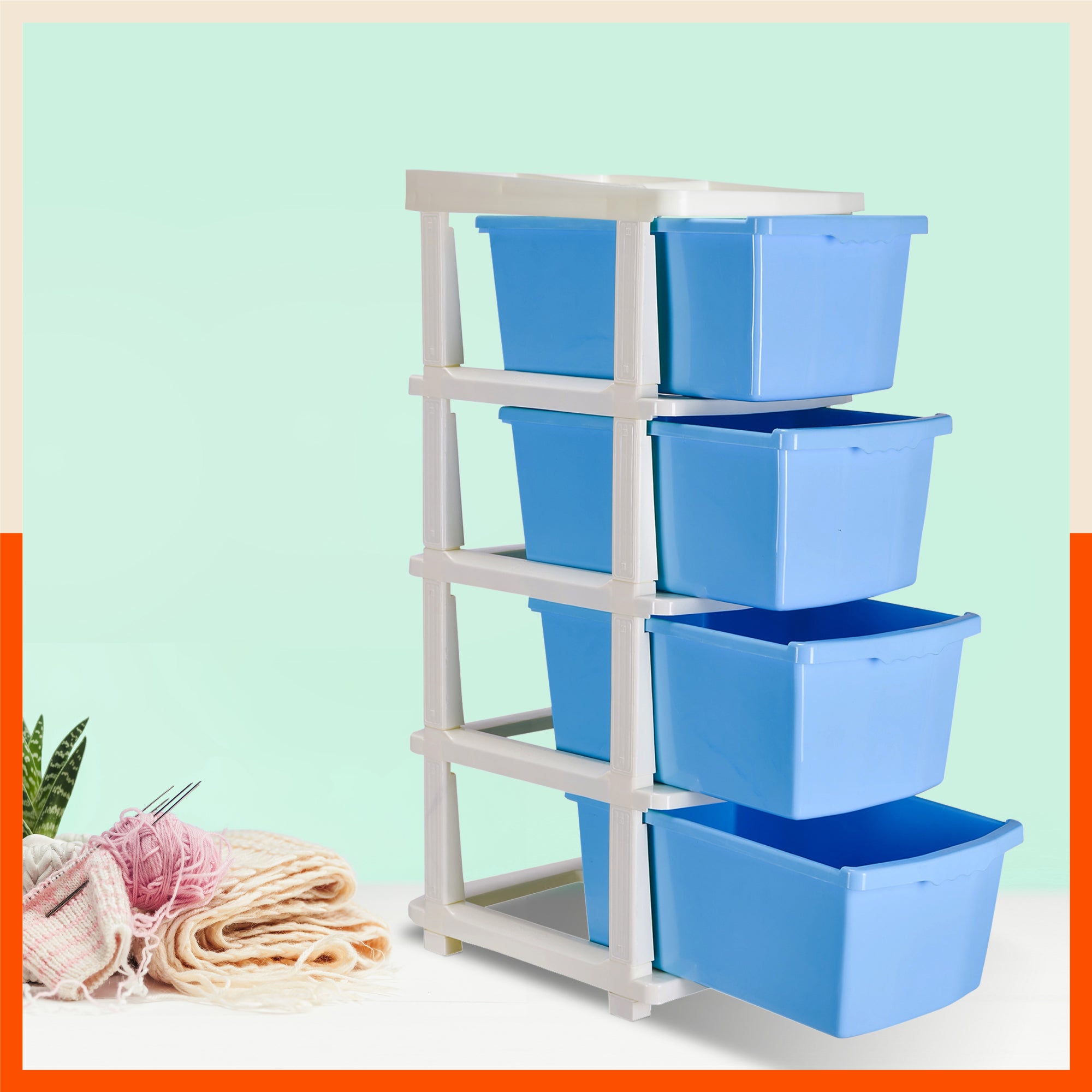 Stomo 4 Drawer Multi-Purpose Storage Organizer for Home and Office (Blue)
