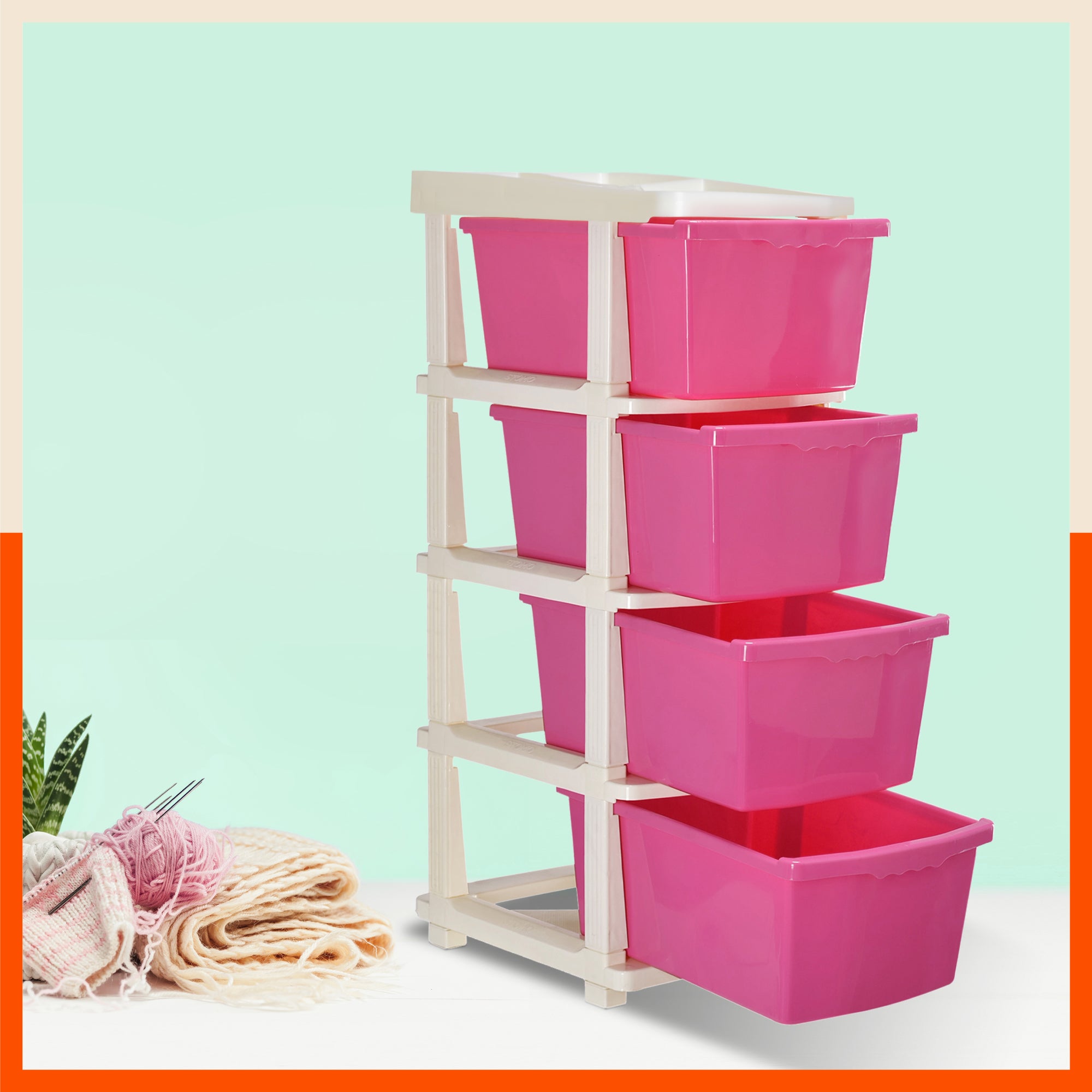 Stomo 4 Drawer Multi-Purpose Storage Organizer for Home and Office (Pink)