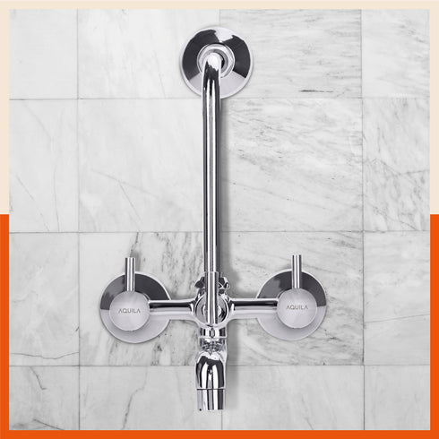 RUNA Heavy Duty Brass Multifunction Wall Mountable & Corrosion Resistant Wall Mixer/Bathroom Tap Set with Overhead Shower Provision