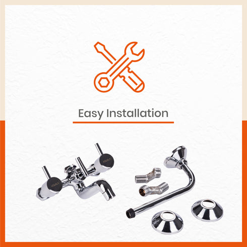 RUNA Heavy Duty Brass Multifunction Wall Mountable & Corrosion Resistant Wall Mixer/Bathroom Tap Set with Overhead Shower Provision