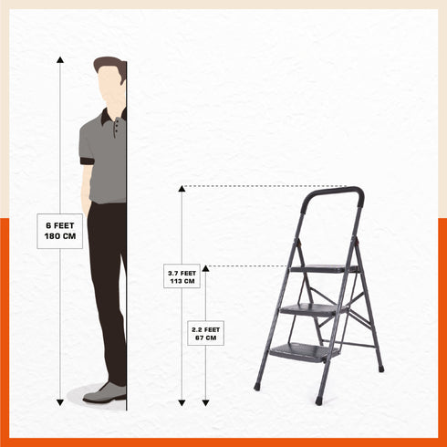 Bathla Boost 3 - Step Foldable Steel Ladder For Home
