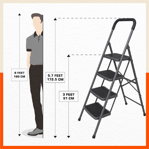 Bathla Boost 4 - Step Foldable Steel Ladder For Home