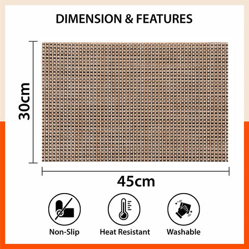Woven PVC Table mats / Placemats for Dining Table at Home (Emil - Set of 6)