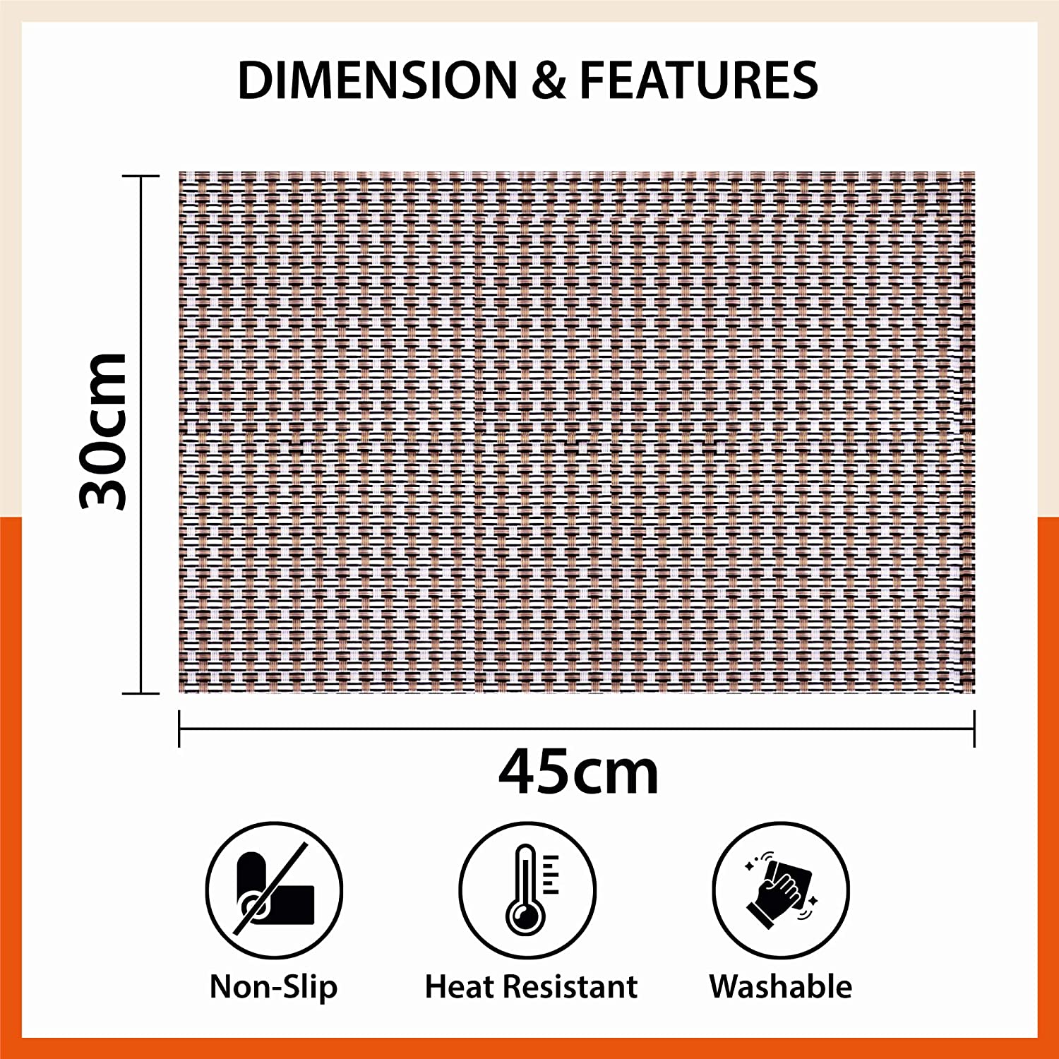 Woven PVC Table Mats / Placemats for Dining Table at Home (Enos - Set of 6)