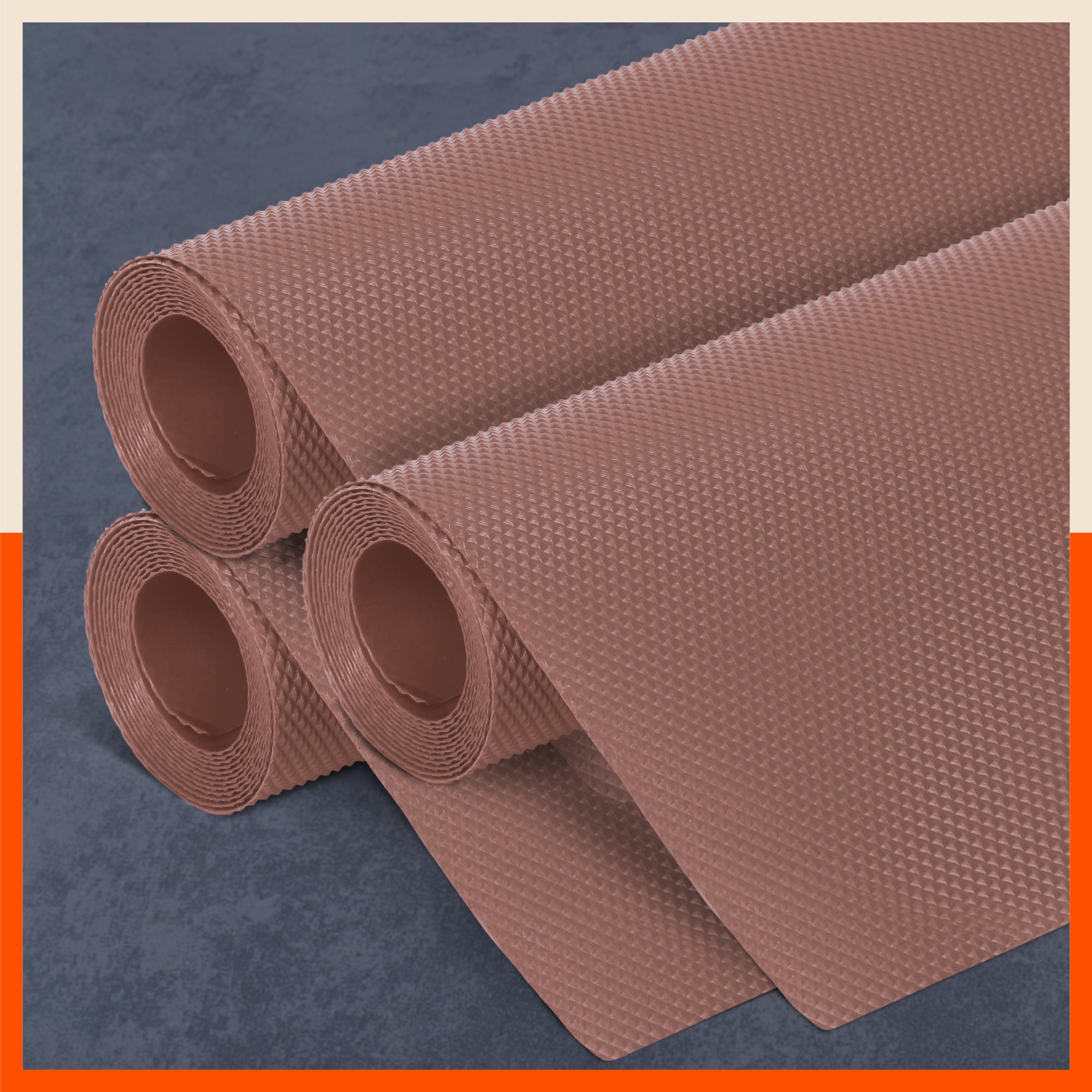 Vega Multipurpose Diamond Texture Shelf Liner | Coffee Brown ( 45cm X 150cm 380 GSM Pack of 3 )