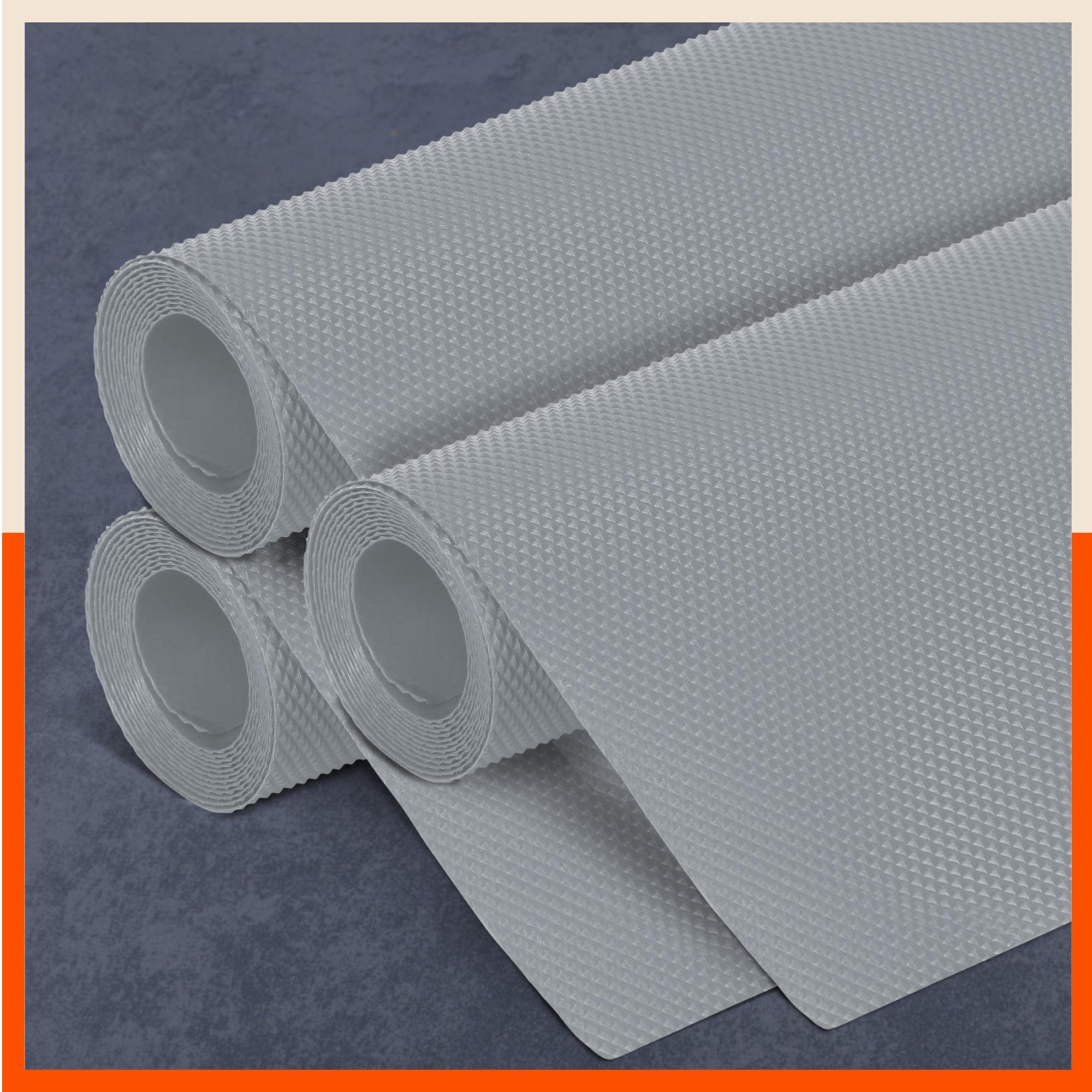 Vega Multipurpose Diamond Texture Shelf Liner | Light Grey ( 45cm X 150cm 380 GSM Pack of 3 )
