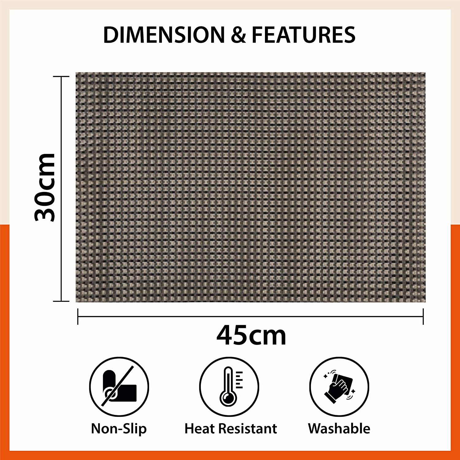 Woven PVC Table Mats / Placemats for Dining Table at Home (Kaya - Set of 6)