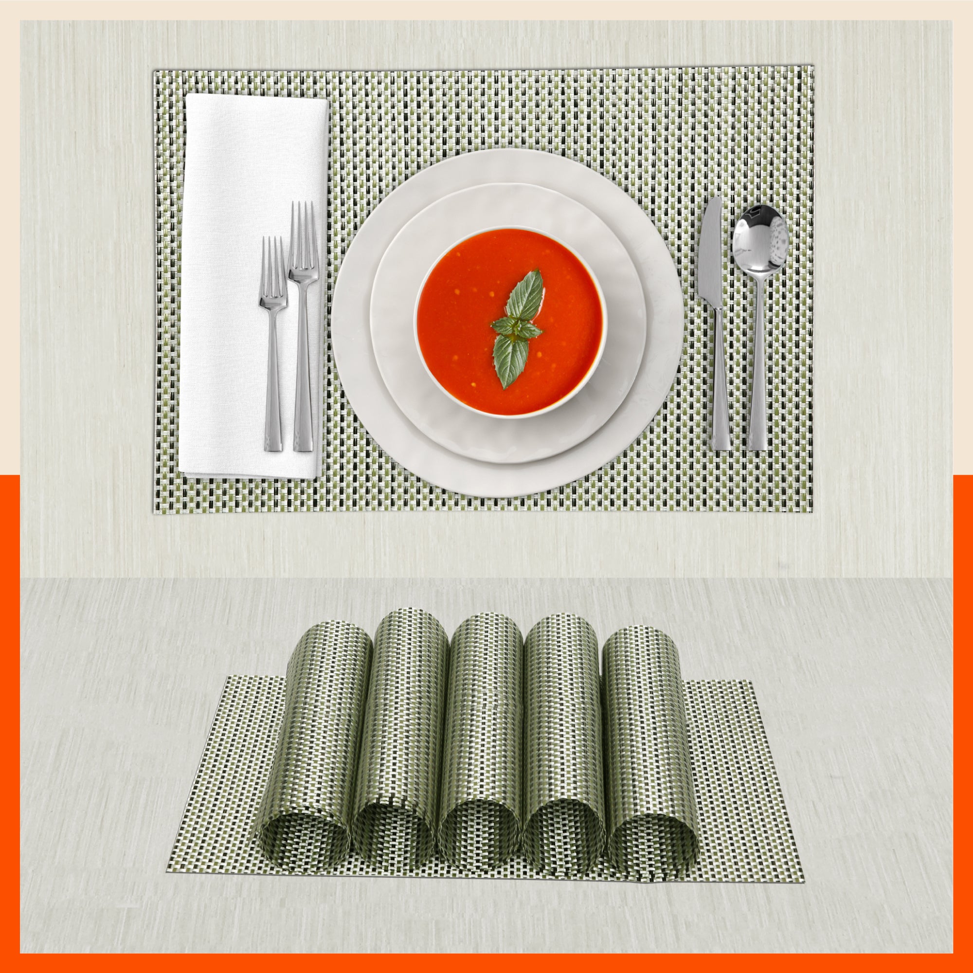 Woven PVC Table Mats / Placemats for Dining Table at Home (Leon - Set of 6)