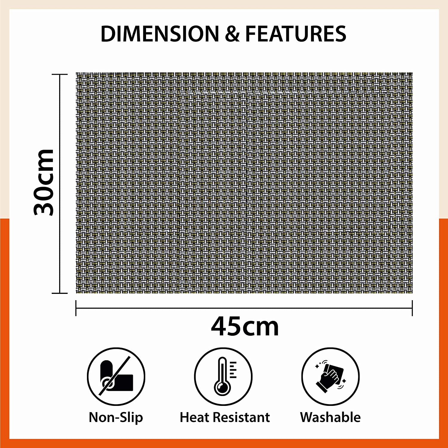Woven PVC Table Mats / Placemats for Dining Table at Home (Liam - Set of 6)