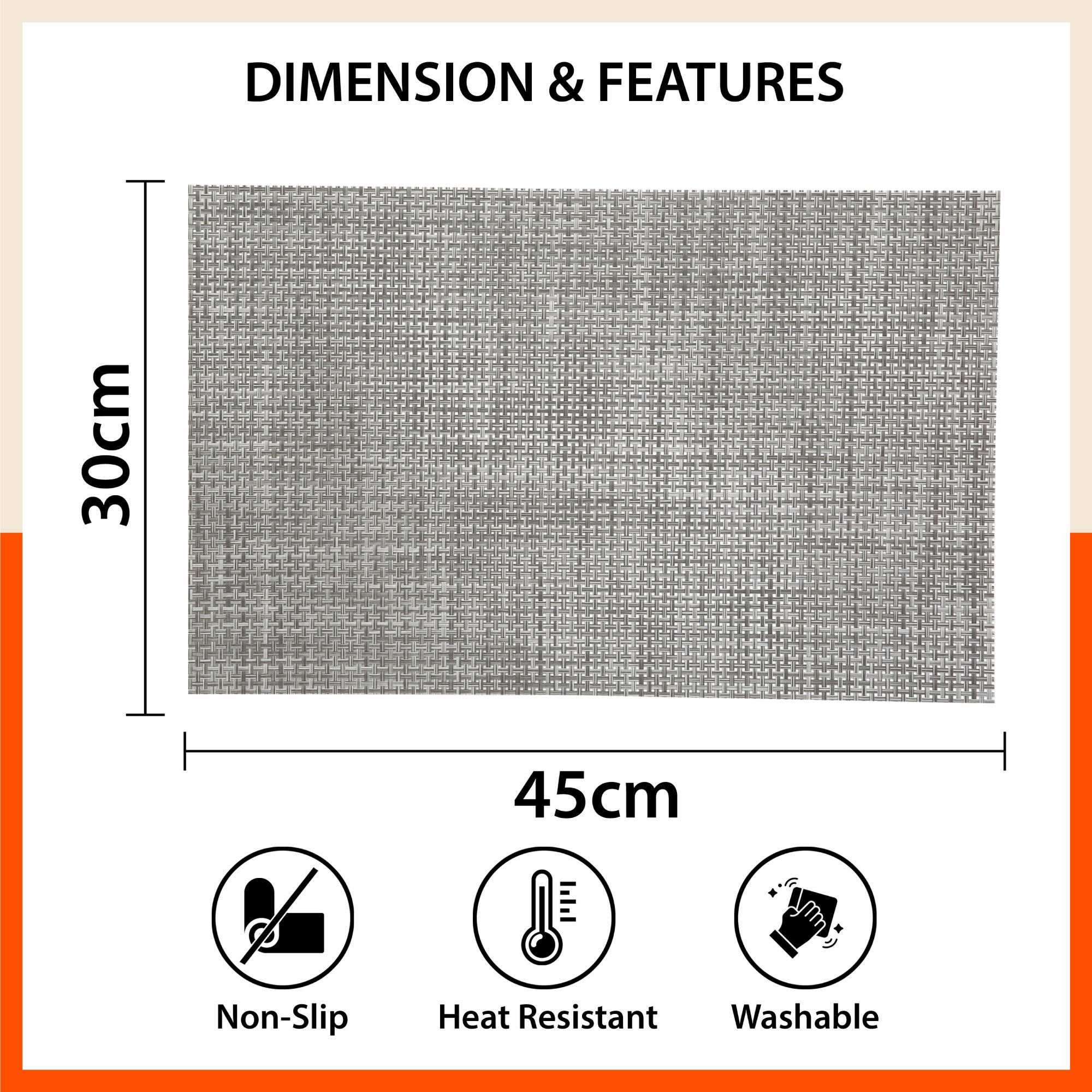 Woven PVC Table Mats / Placemats for Dining Table at Home (Luca - Set of 6)