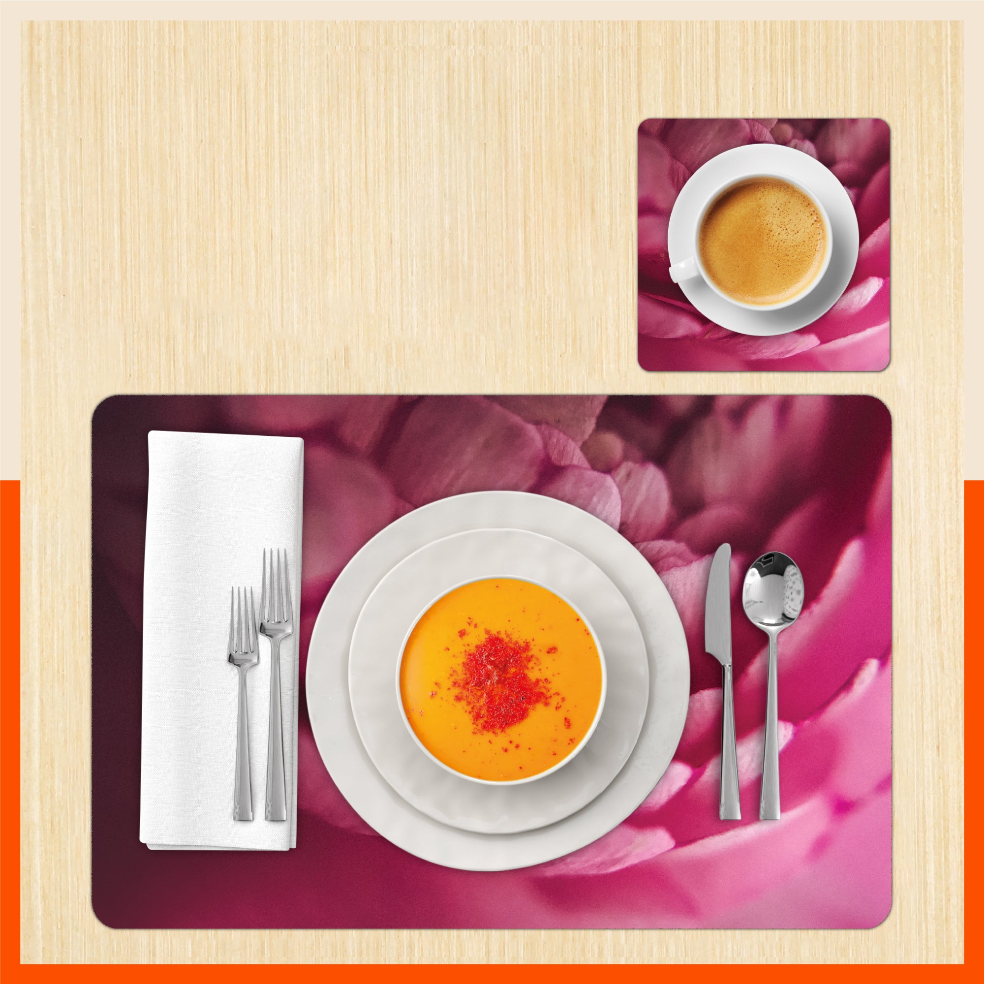 Polypropylene Table Mats & Coasters for Dining Table at Home (Fuchsia - Set of 6)