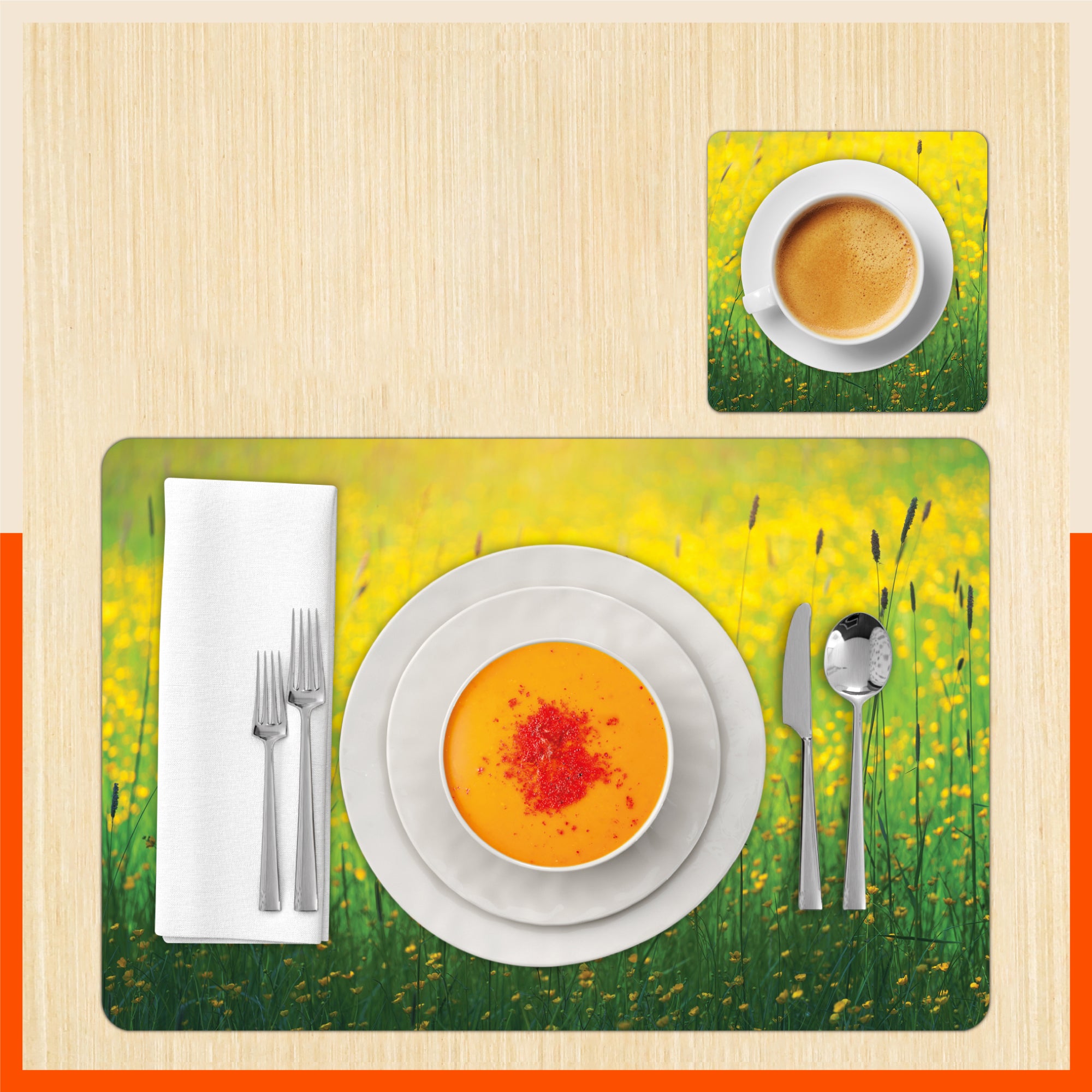 Polypropylene Table Mats & Coasters for Dining Table at Home (Meadow - Set of 6)