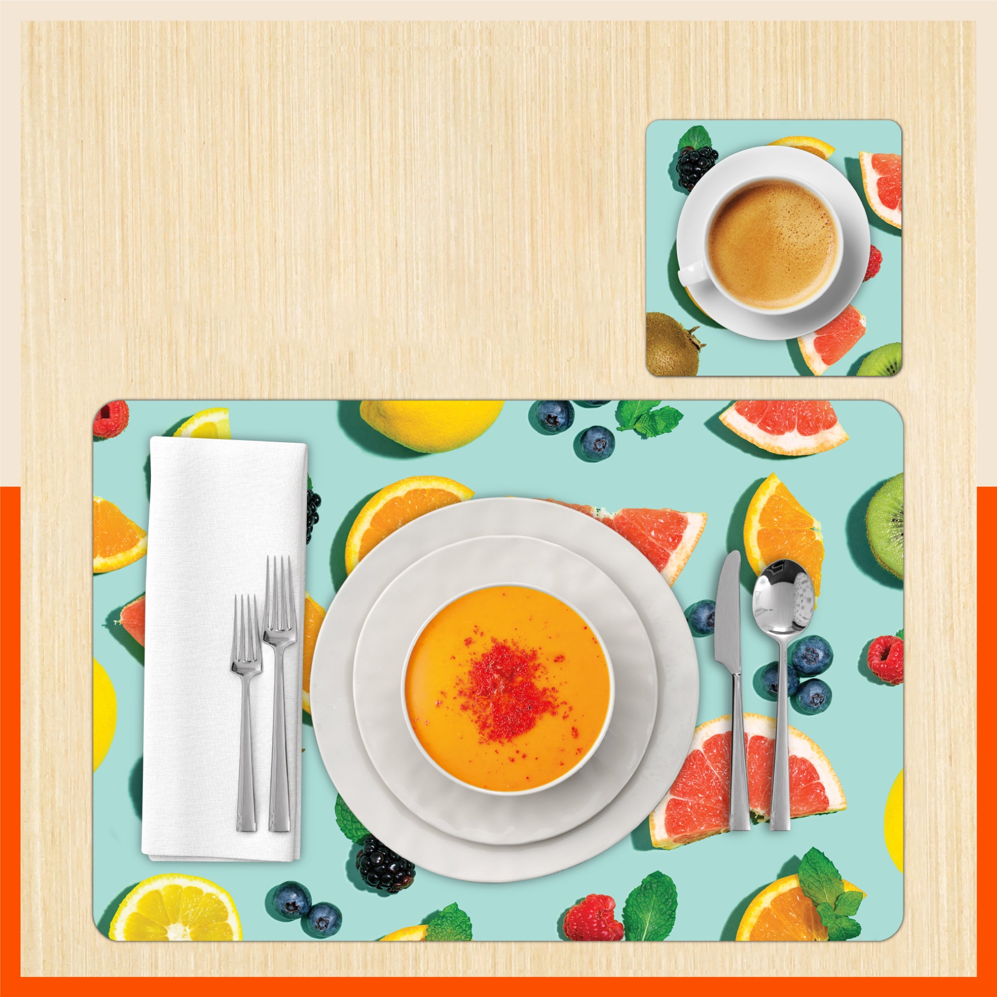 Polypropylene Table Mats & Coasters for Dining Table at Home (Pulp - Set of 6)