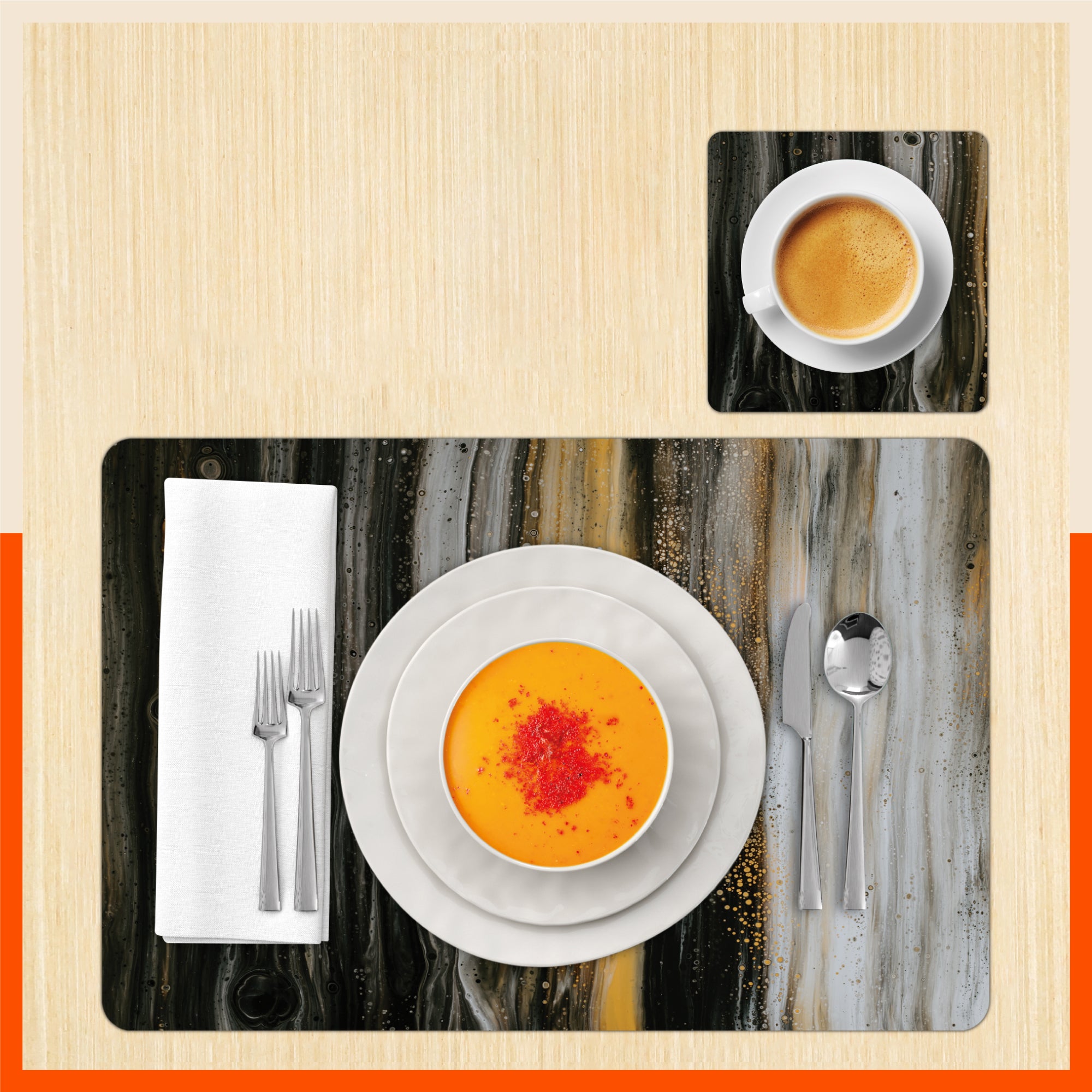 Polypropylene Table Mats & Coasters for Dining Table at Home (Auburn - Set of 6)