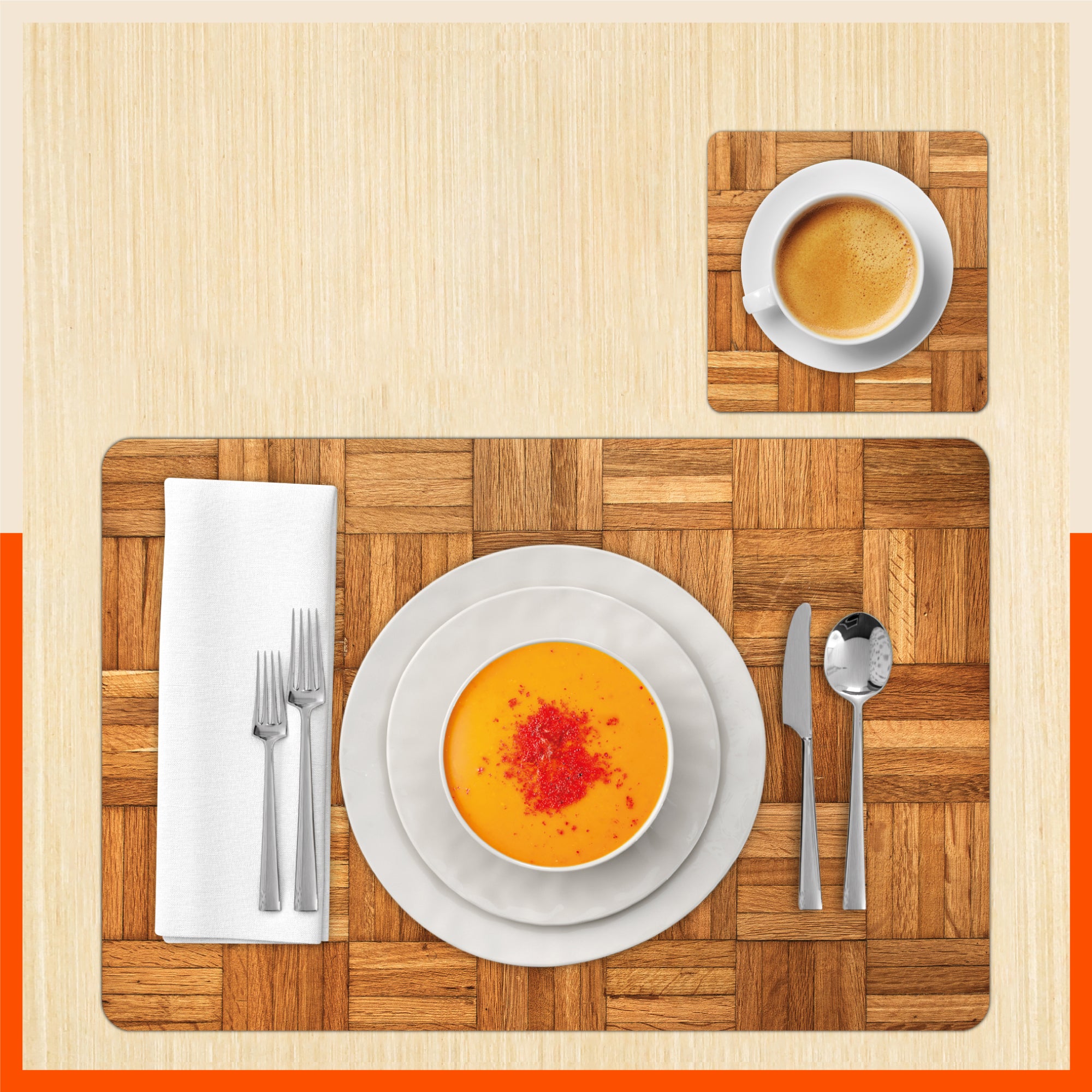 Polypropylene Table Mats & Coasters for Dining Table at Home (Madera - Set of 6)