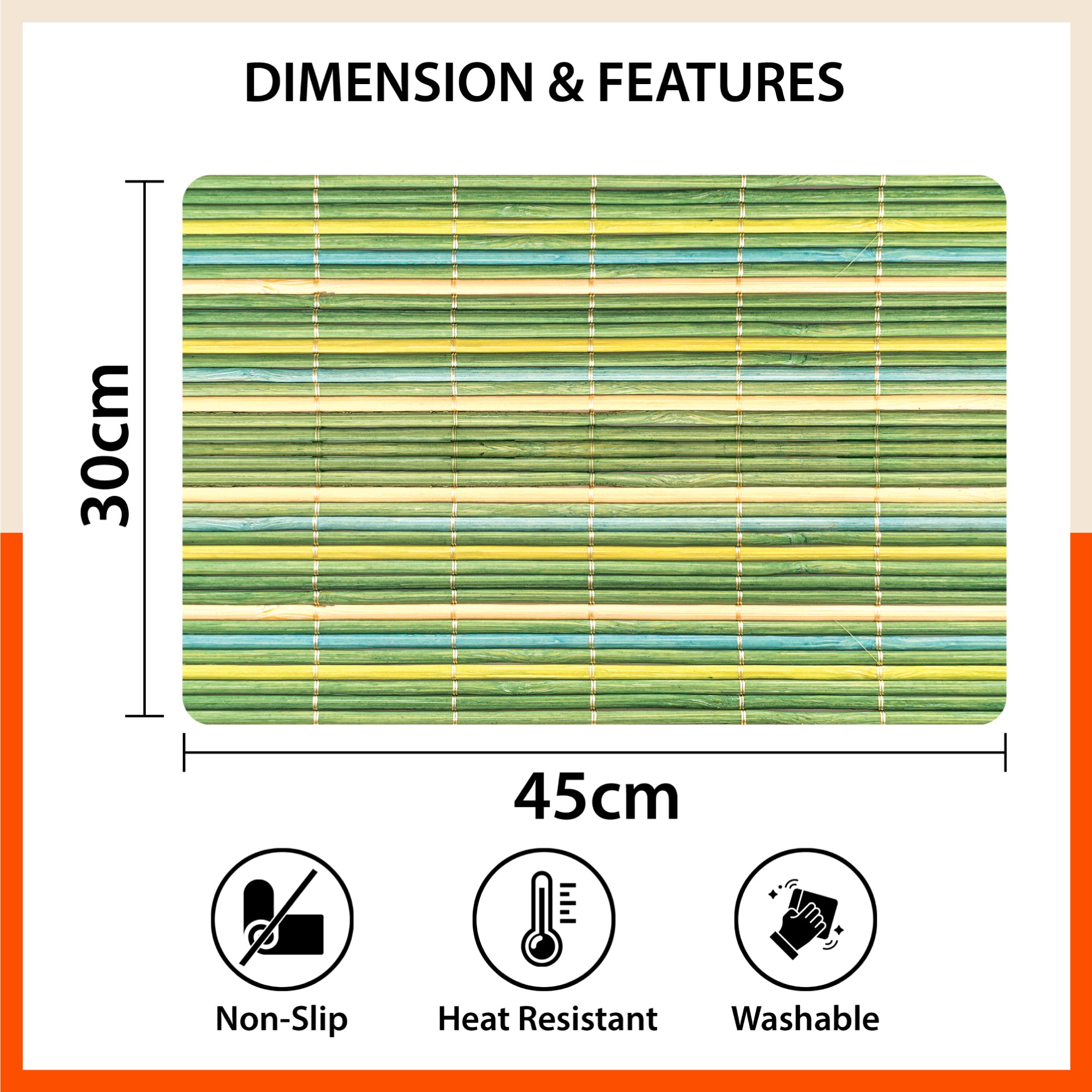 Polypropylene Table Mats & Coasters for Dining Table at Home (Bambus - Set of 6)