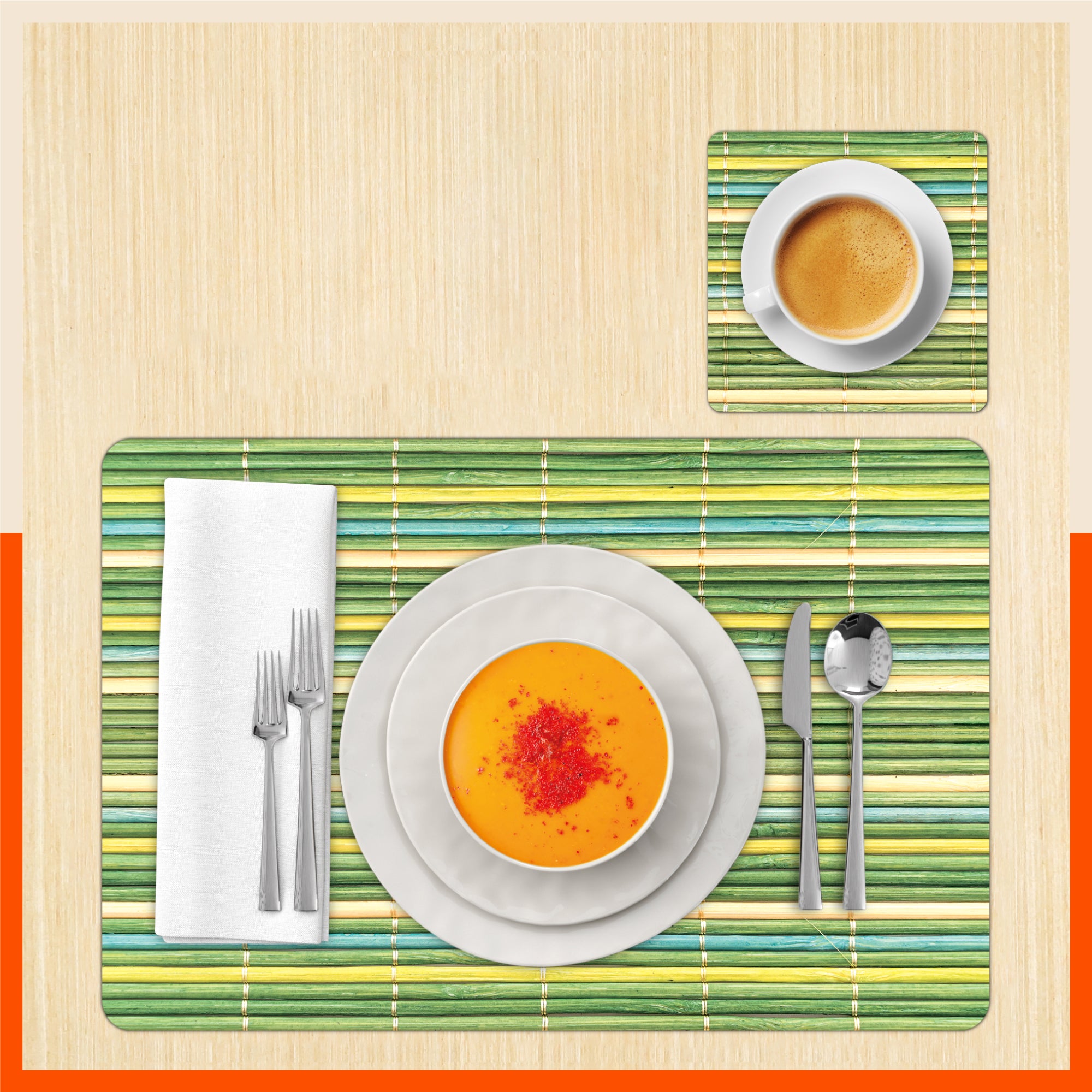 Polypropylene Table Mats & Coasters for Dining Table at Home (Bambus - Set of 6)