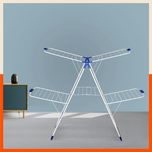 Bathla Mobidry Neo+ 2-Level Foldable Cloth Drying Stand for Home (White & Blue - XL)