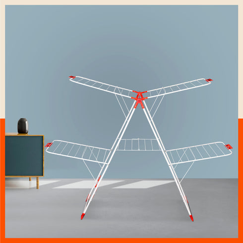 Bathla Mobidry Neo+ 2-Level Foldable Cloth Drying Stand for Home (White & Orange - XL)