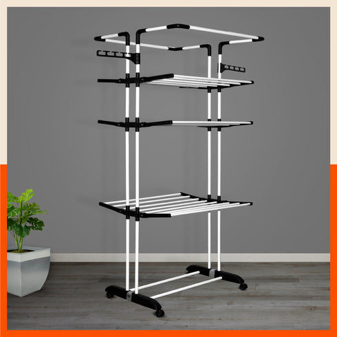 Bathla Mobidry Terra 4 Level Steel Modular Cloth Drying Stand For Home (Black - Extra Large) Made in India