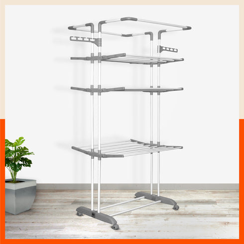 Bathla Mobidry Terra 4 Level Steel Modular Cloth Drying Stand For Home (Grey - Extra Large) Made in India