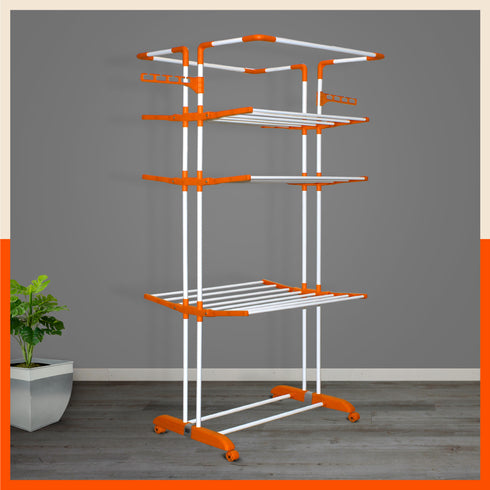 Bathla Mobidry Terra 4 Level Steel Modular Cloth Drying Stand For Home (Orange - Extra Large) Made in India