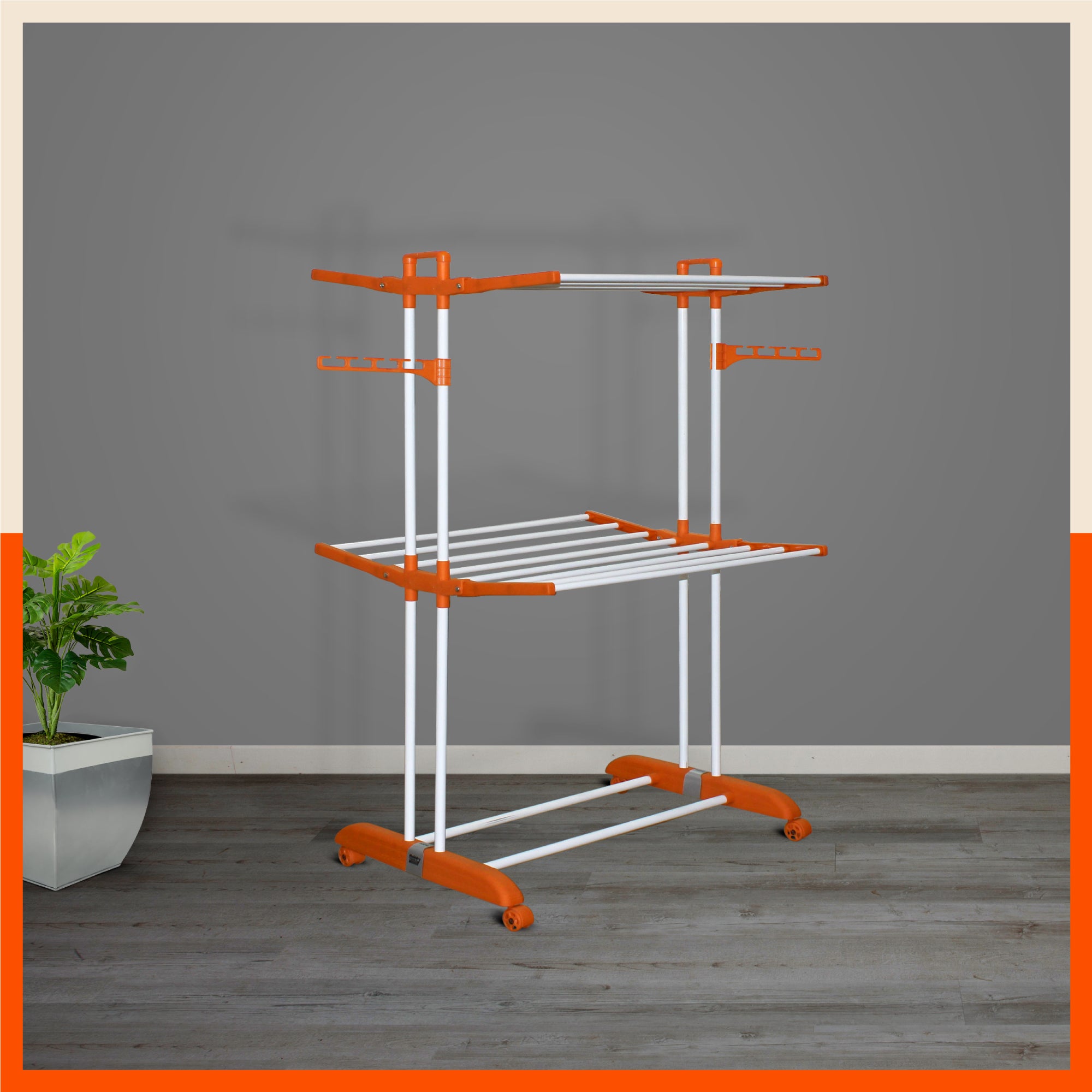 Terra 2 Level Steel Modular Cloth Drying Stand (Orange - Medium