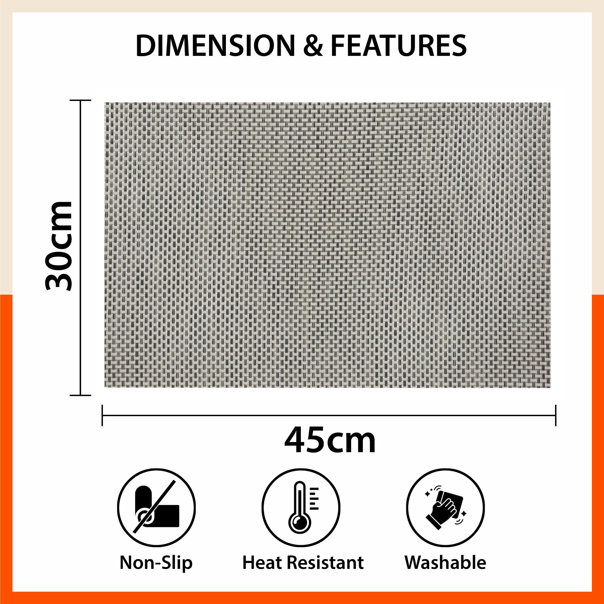 Woven PVC Table Mats / Placemats for Dining Table at Home (Nora - Set of 6)