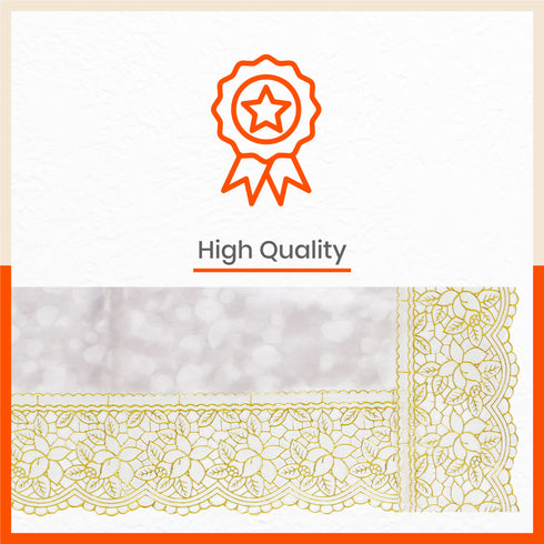 Aurum Plastic Table Cover with Golden Lace for Dining Table at Home - Circular - 78" | Pebbles