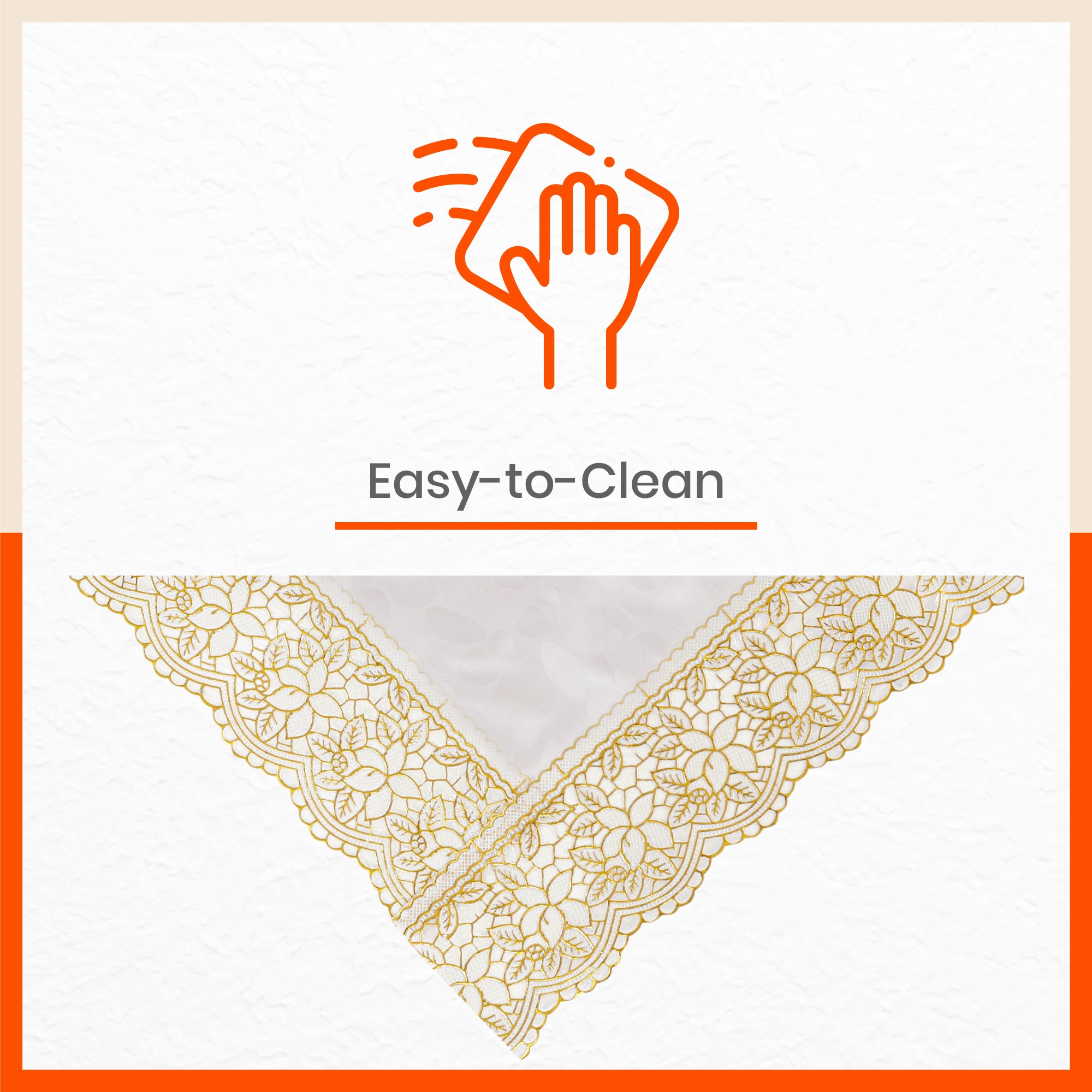 Aurum Plastic Table Cover with Golden Lace for Dining Table at Home - Circular - 60" | Pebbles