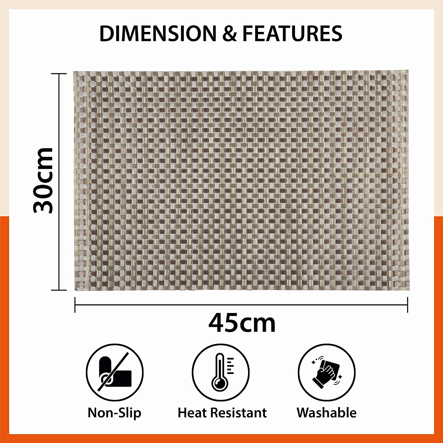 Woven PVC Table Mats / Placemats for Dining Table at Home (Quin - Set of 6 )