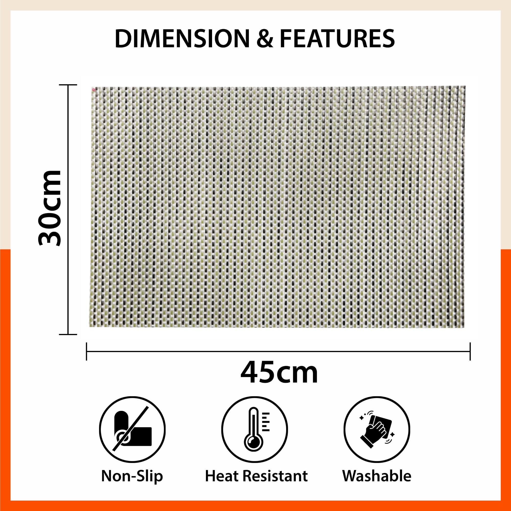 Woven PVC Table Mats / Placemats for Dining Table at Home (Syro - Set of 6)