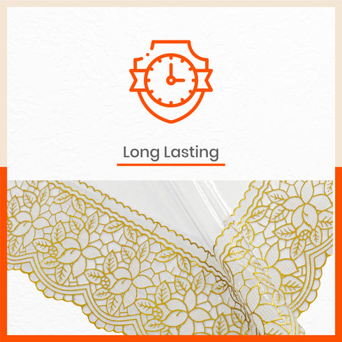 Aurum Plastic Table Cover with Golden Lace for Dining Table at Home - Rectangular - (60" x 108") | Plain