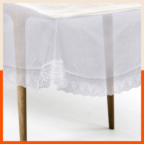 Argento Plastic Table Cover with Silver Lace for Dining Table at Home- Rectangular - (54" x 78") | Plain