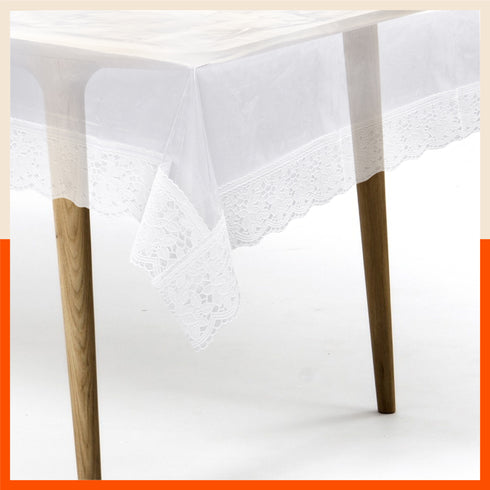 Albus Plastic Table Cover with White Lace for Dining Table at Home - Rectangular - (60" x 90") | Plain