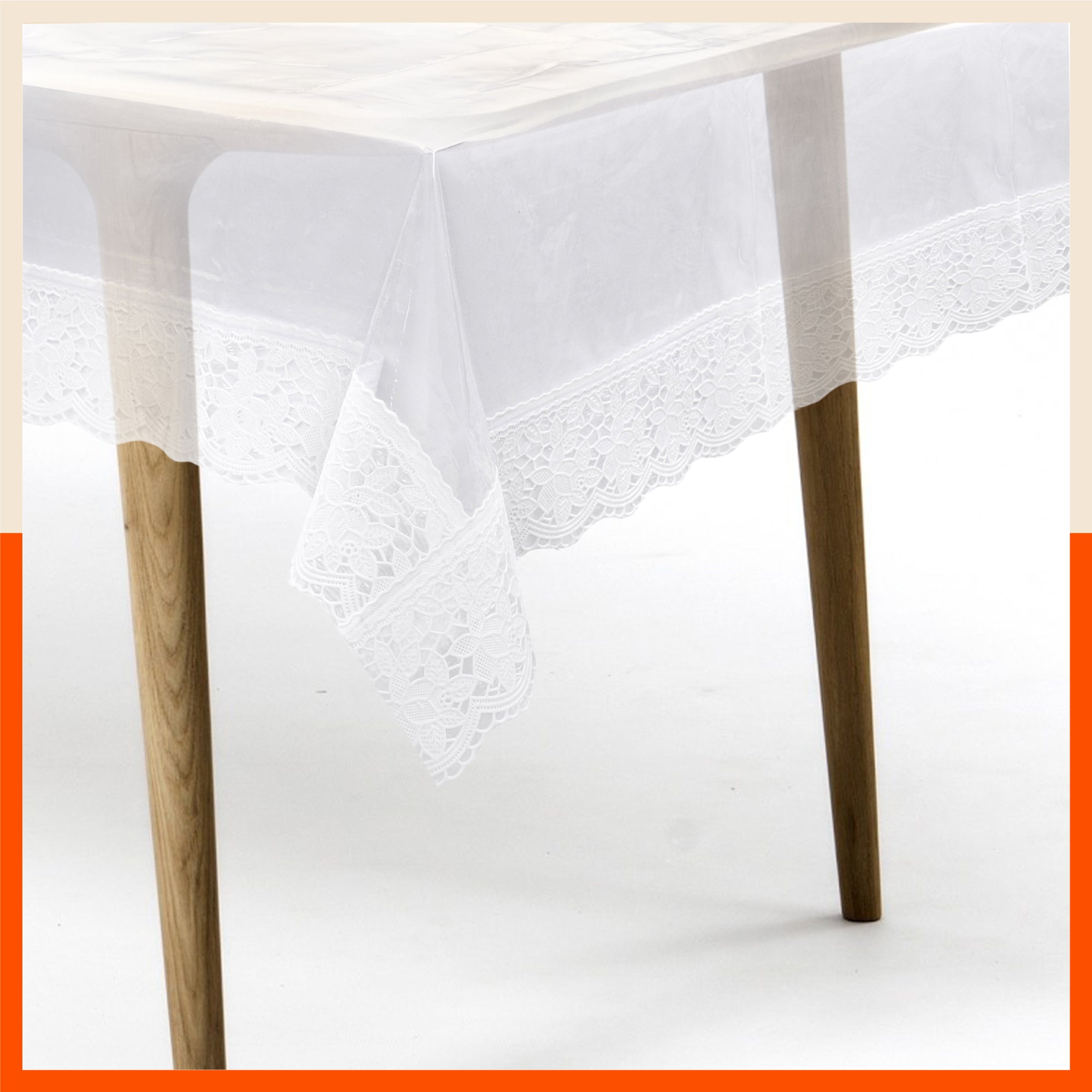 Albus Plastic Table Cover with White Lace for Dining Table at Home - Circular - 78" | Plain