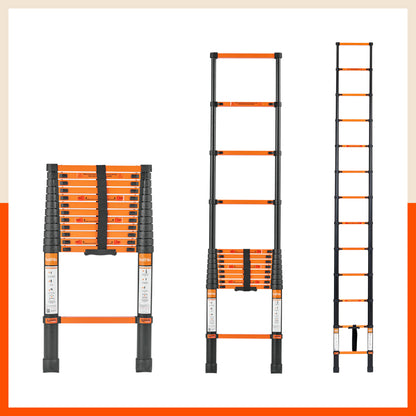 Bathla 12.5 ft Steel Telescopic Ladder | Portable & Compact | Foldable Multipurpose Step Ladder for Home & Outdoor use