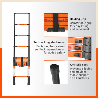 Bathla 12.5 ft Steel Telescopic Ladder | Portable & Compact | Foldable Multipurpose Step Ladder for Home & Outdoor use