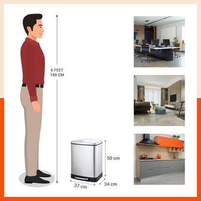 Bathla Stainless Steel Dustbin With Lid & Detachable Bin - 12+12L Pedal Bin | Trash Can | Garbage Dustbin For Home, Kitchen