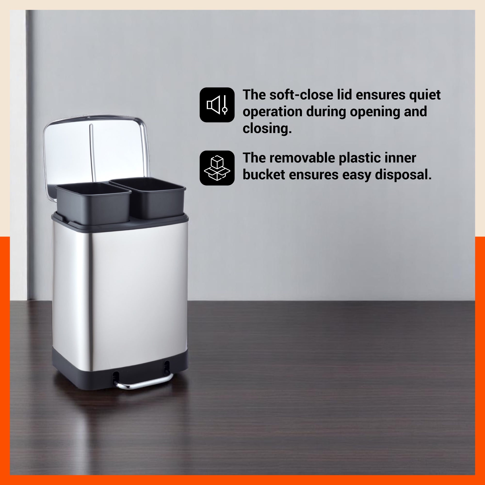 Bathla Stainless Steel Dustbin With Lid & Detachable Bin - 12+12L Pedal Bin | Trash Can | Garbage Dustbin For Home, Kitchen