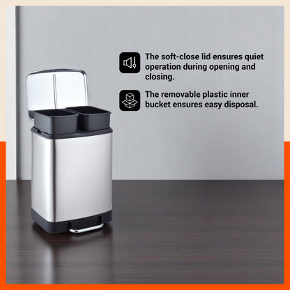 Bathla Stainless Steel Dustbin With Lid & Detachable Bin - 12+12L Pedal Bin | Trash Can | Garbage Dustbin For Home, Kitchen