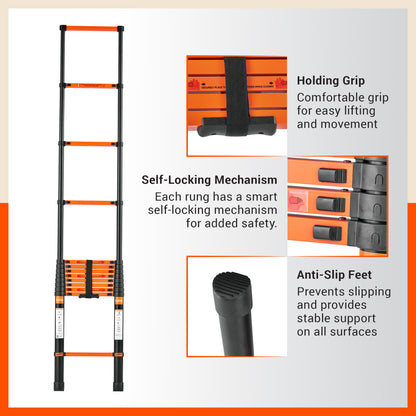Bathla 16.5 ft Steel Telescopic Ladder | Portable & Compact | Foldable Multipurpose Step Ladder for Home & Outdoor use