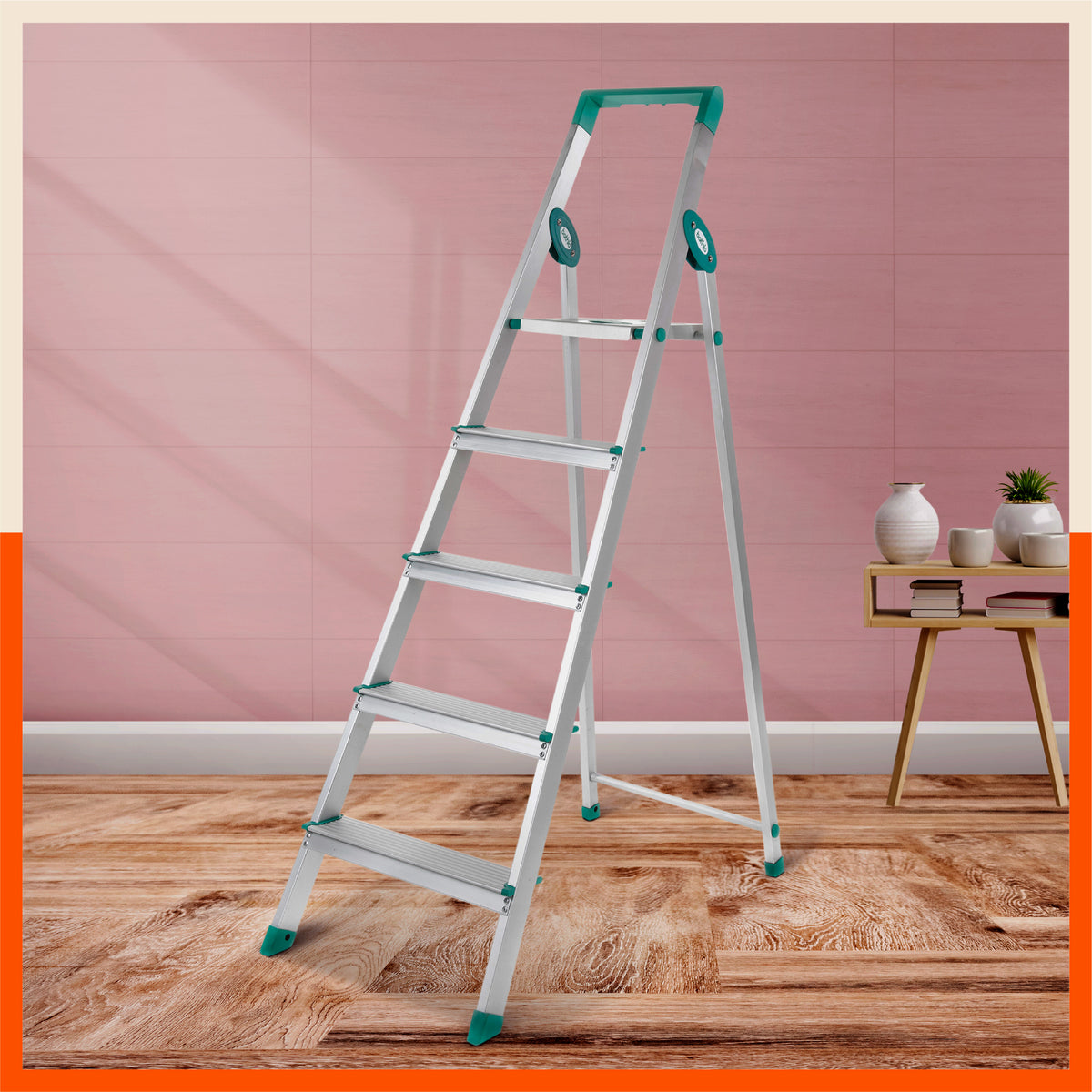 Bathla Prime 5-Step Foldable Aluminium Ladder for Home (Teal) โ Bathla Home