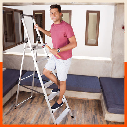 Bathla Prime 7-Step Foldable Aluminium Ladder for Home with Multi-Utility Support Handle (Black)