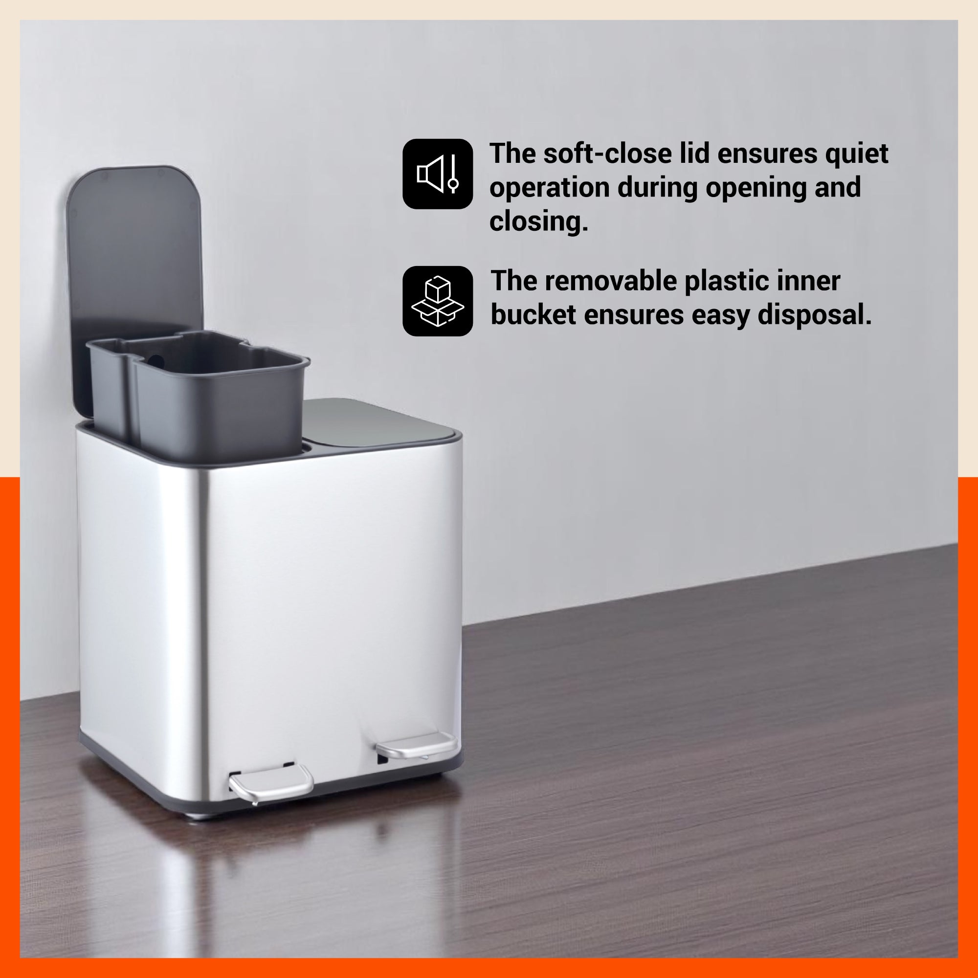 Bathla Stainless Steel Dustbin With Lid & Detachable Bin - 5+5L Pedal Bin | Trash Can | Garbage Dustbin For Home, Kitchen