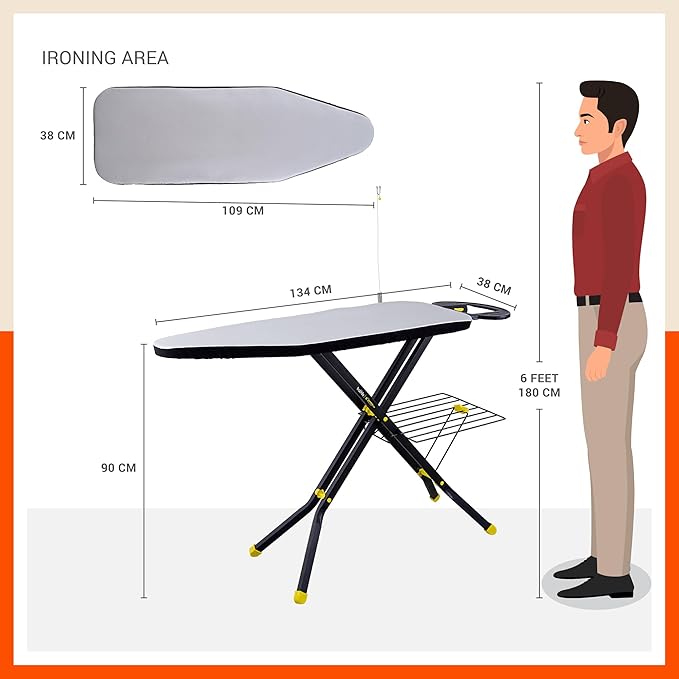 Bathla X-Pres Ace - Foldable Ironing Board For Home (Black & Yellow)