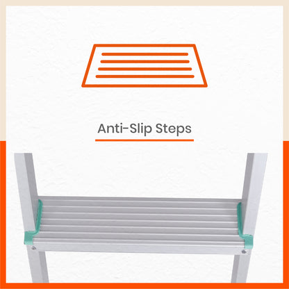 Bathla Prime 4 - Step Aluminium Ladder for Home with Multi Utility Support Handle - Teal